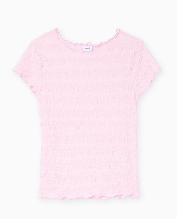 T-shirt manches courtes en maille reliefée rose - Pimkie