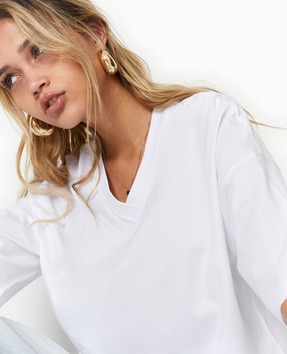 T-shirt oversize col V manches descendues blanc - Pimkie