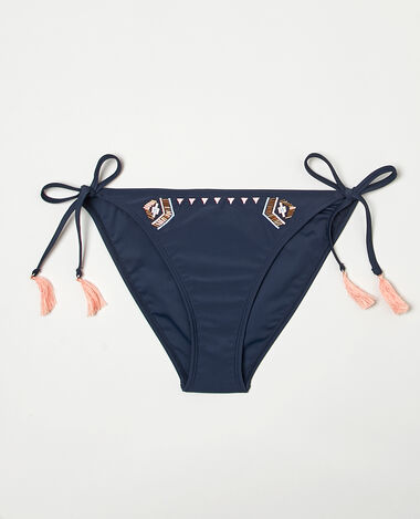 Culotte de bain ethnique avec pompons bleu marine - Pimkie