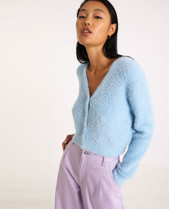 Gilet fluffy à col V bleu - Pimkie