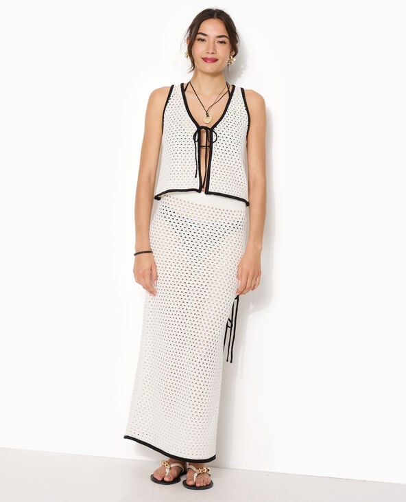 Jupe longue en crochet avec fente et nouettes blanc - Pimkie