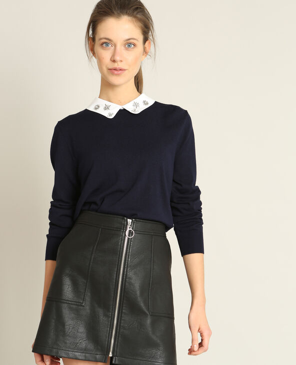 Pull col bijoux bleu marine - Pimkie