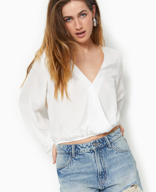 Blouse cache-cœur en tissu satiné blanc - Pimkie