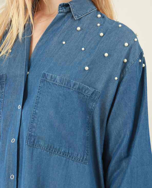 Robe chemise à perles bleu foncé - Pimkie