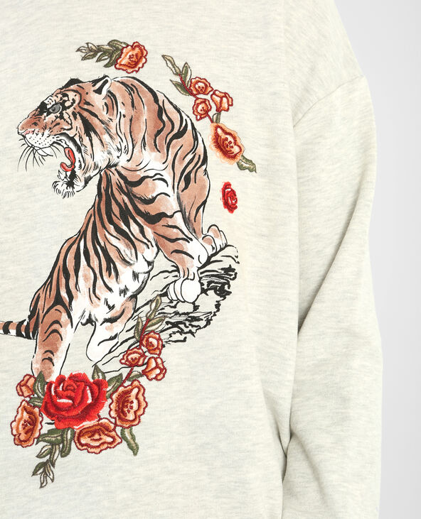 Sweat tigre brodé gris chiné - Pimkie