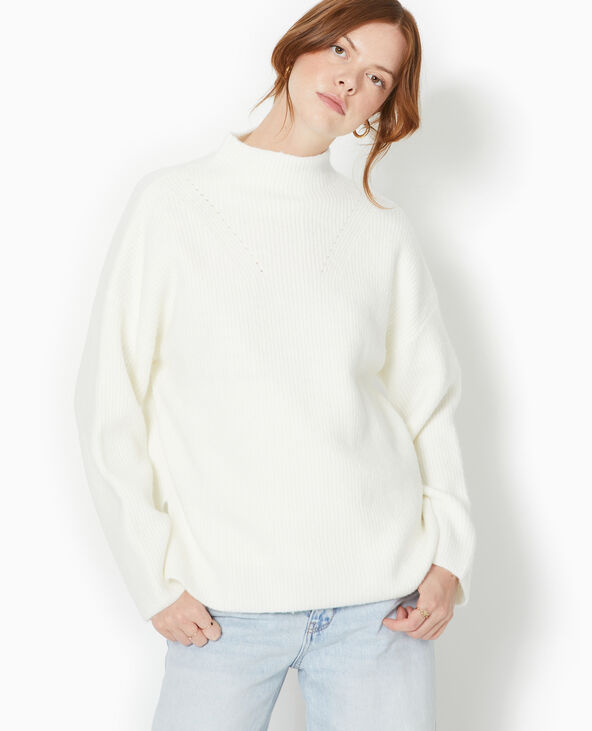 Pull col montant avec jeu de mailles blanc - Pimkie