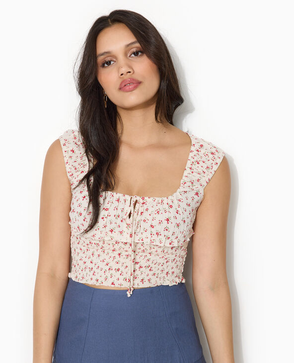 Top court forme empire avec petites fleurs blanc - Pimkie