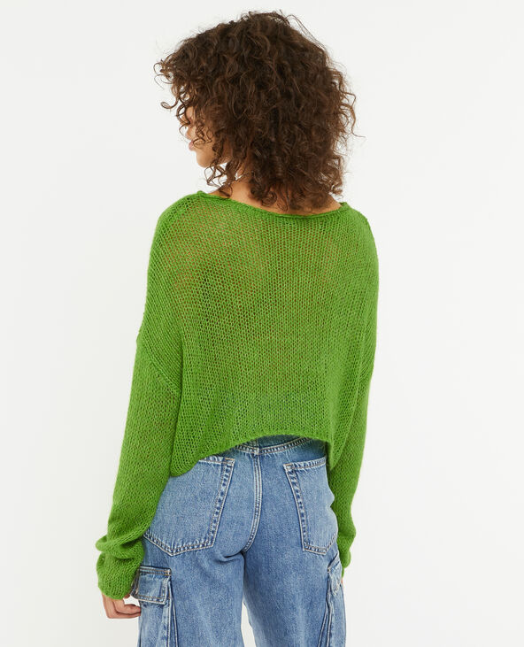 Pull cropped en maille transparente vert kaki - Pimkie