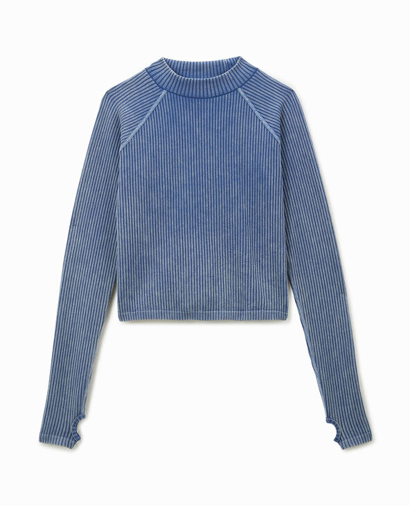 Top manches longues en maille côtelée effet rayé bleu - Pimkie