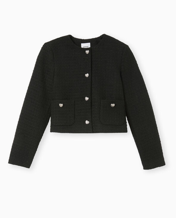 Veste courte en tweed avec boutons cœur noir - Pimkie