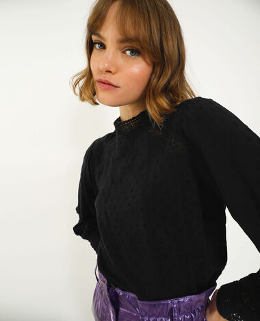 Blouse plumetis et dentelle noir - Pimkie