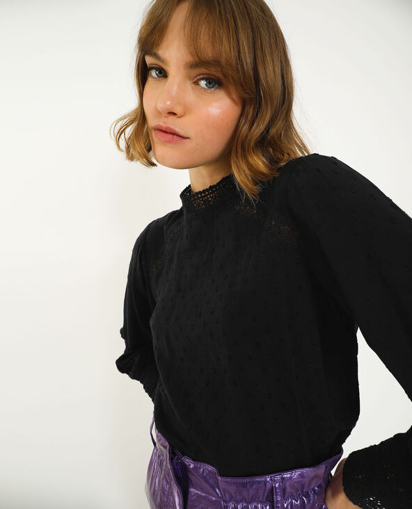Blouse plumetis et dentelle noir - Pimkie