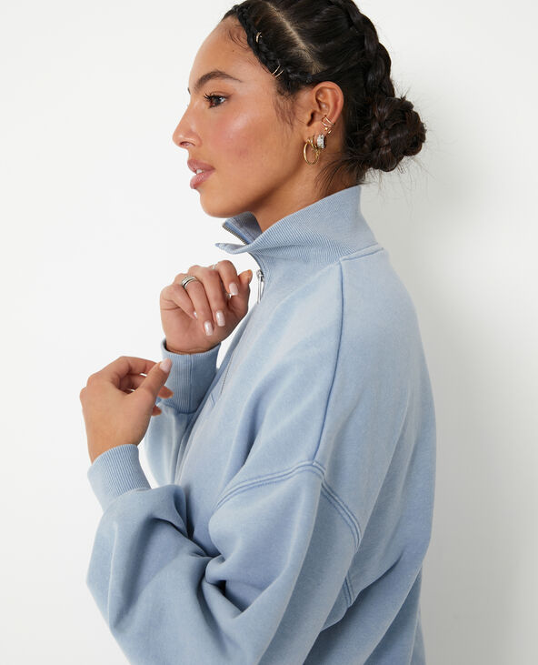 Sweat col camionneur avec effet délavé bleu - Pimkie