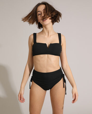 Haut de maillot de bain brassière côtelé noir - Pimkie