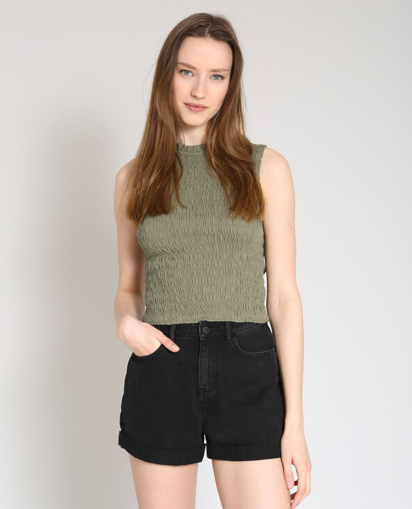 Crop top smocké vert de gris - Pimkie