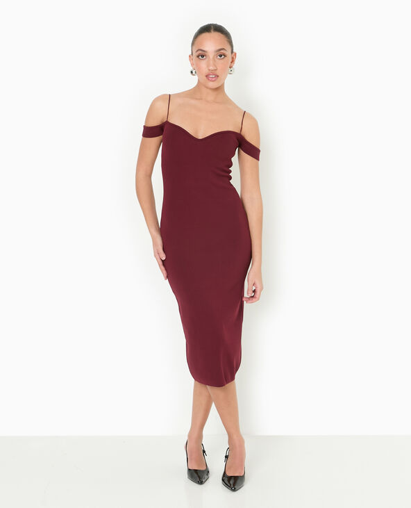 Robe en maille encolure Bardot bordeaux - Pimkie