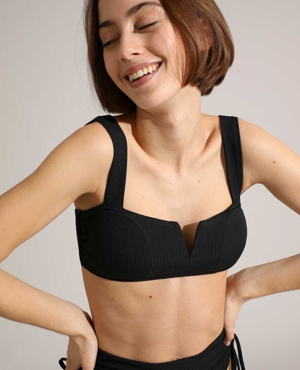 Haut de maillot de bain brassière côtelé noir - Pimkie