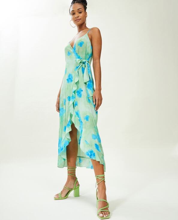 Robe longue porte-feuille avec volants bleu - Pimkie