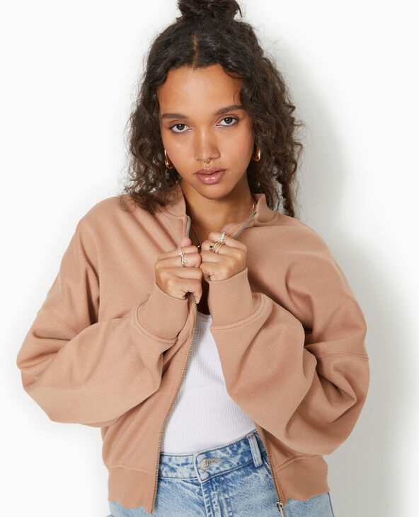 Sweat molleton zippé forme bomber taupe - Pimkie