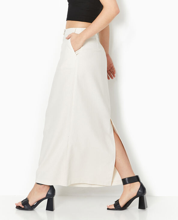 Jupe longue en tissu effet lin rustique blanc - Pimkie