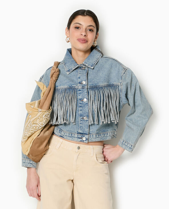 Veste en jean avec franges bleu - Pimkie