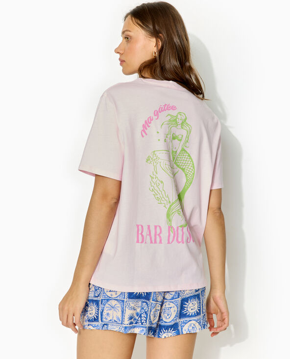 T-shirt oversize avec print poitrine et dos rose - Pimkie