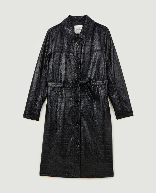 Manteau ceinturé effet croco noir - Pimkie