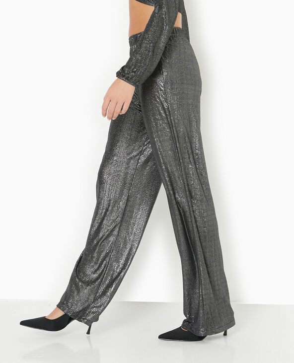 Pantalon fluide en tissu texturé avec lurex doré argenté - Pimkie