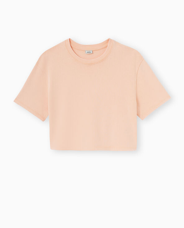 T-shirt court en coton épais effet délavé corail - Pimkie
