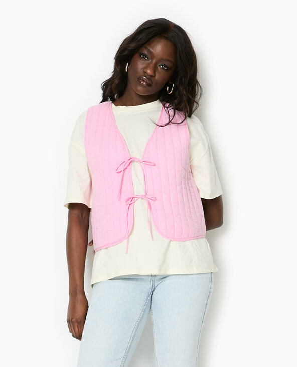 Veste sans manches en gaze de coton matelassée rose - Pimkie