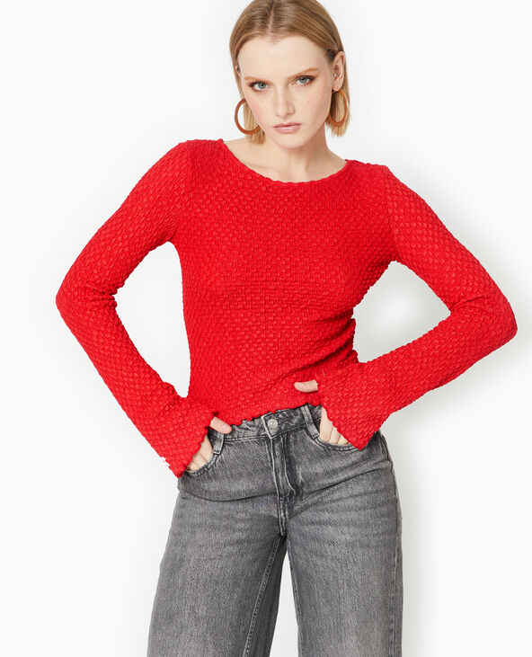 Top dos-nu manches flare en maille texturée rouge - Pimkie
