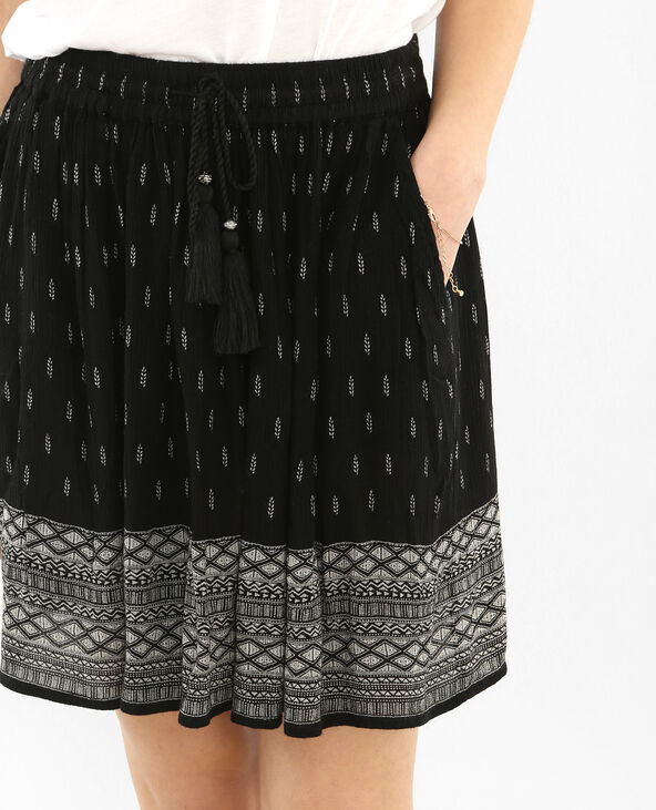 Jupe crépon ceinture pompons noir - Pimkie