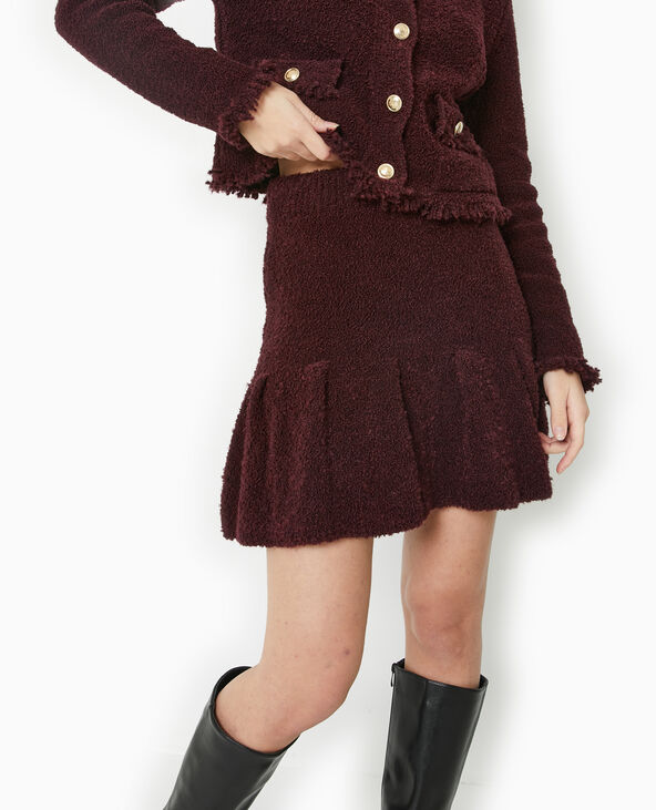 Jupe courte en maille bouclette avec volant bordeaux - Pimkie