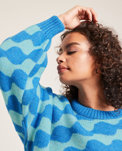 Pull col rond manches ballons bleu - Pimkie