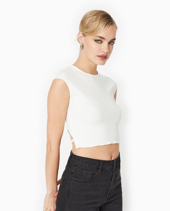 Top sans manches avec dos ouvert et strass blanc - Pimkie