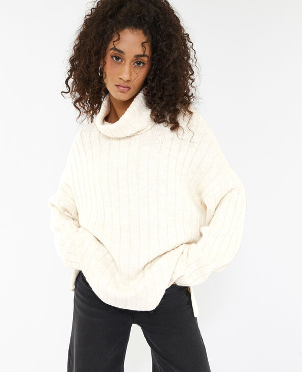 Pull oversize en maille côtes plates écru - Pimkie