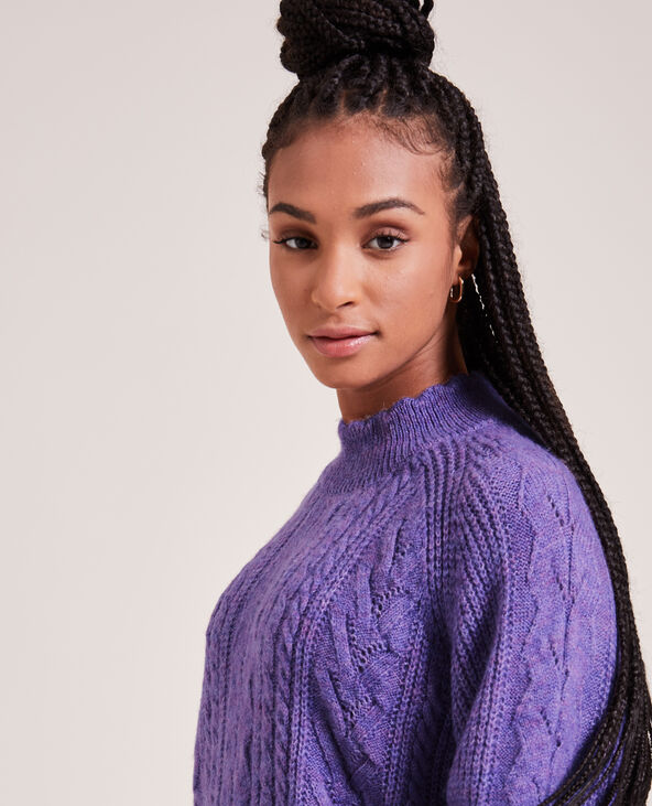 Pull maille torsadée col montant violet - Pimkie