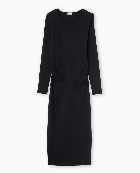 Robe longue moulante avec fronces côtés noir - Pimkie