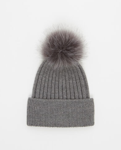 Bonnet à pompon gris foncé - Pimkie