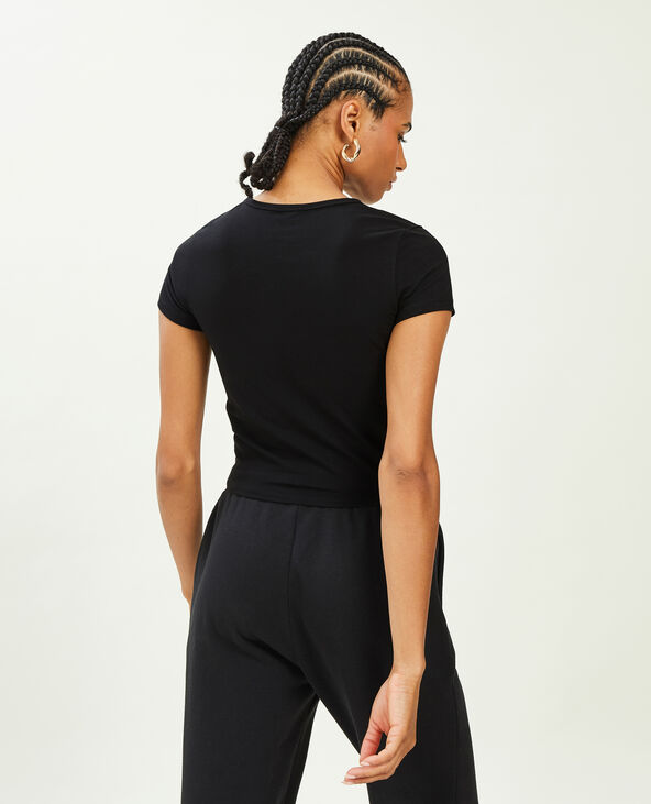 T-shirt court avec motif noir - Pimkie