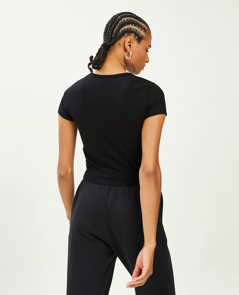 T-shirt court avec motif noir - Pimkie