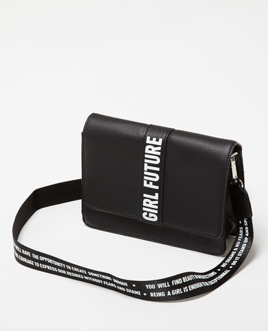 Petit sac trapèze à message noir - Pimkie