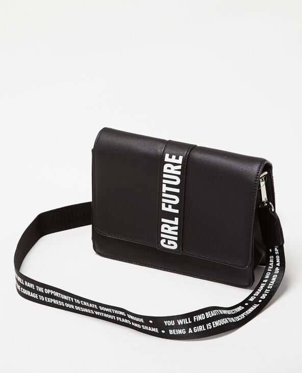 Petit sac trapèze à message noir - Pimkie