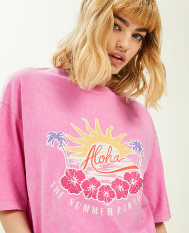 T-shirt oversize avec imprimé rose - Pimkie