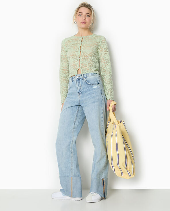 Top cardigan en dentelle avec bouton perle vert de gris - Pimkie
