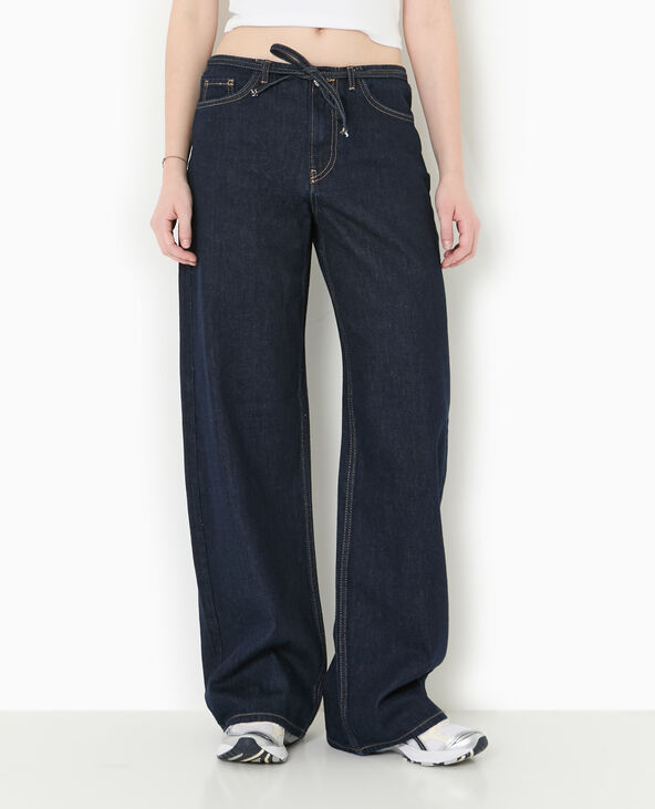 Jean wide taille haute avec ceinture à nouer bleu - Pimkie