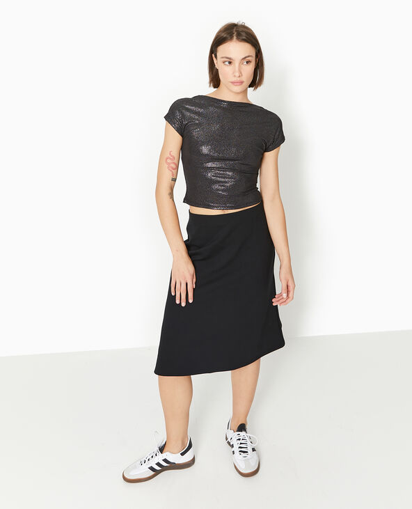 Top court en maille brillante avec dos ouvert noir - Pimkie