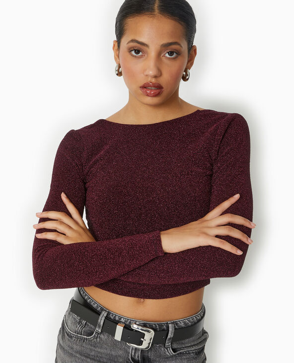 Top en maille lurex dos encolure carrée rouge - Pimkie