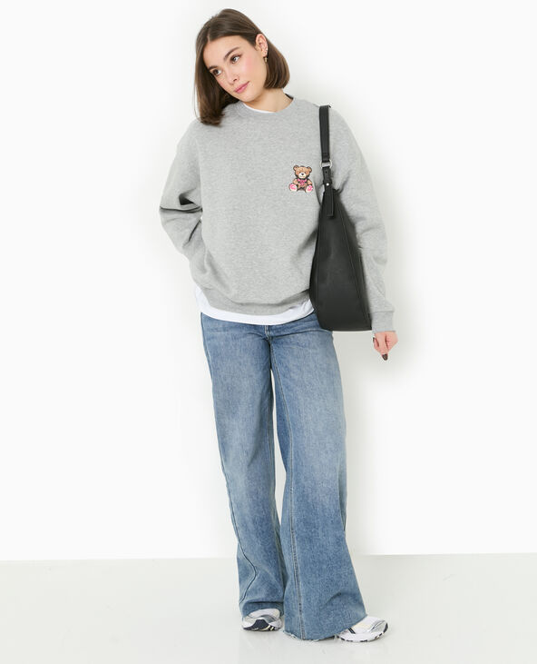 Sweat col rond avec print poitrine et dos gris chiné - Pimkie