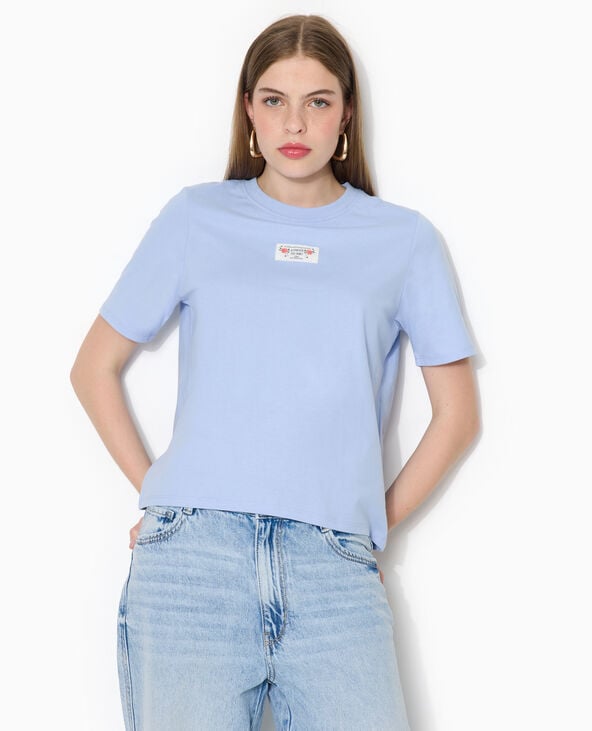 T-shirt avec étiquette cousue devant bleu clair - Pimkie